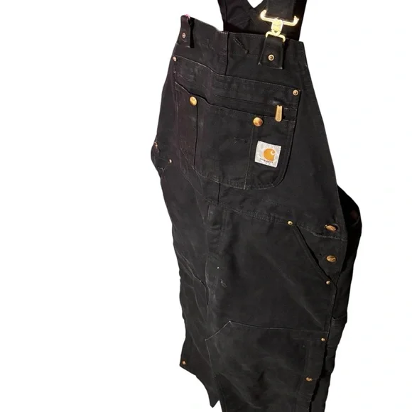 Carhartt Duck Quilt-Lined Zip-to-Thigh Bib Overalls (Style R41-BLK) 2019 40 X 30 - Picture 6 of 10